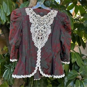 NWT Deadstock Vintage 80’s Cachet By Bari Protas Floral Lace button up top